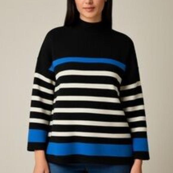 Jones New York Black and Blue Striped Mock Turtleneck Sweater Womens Size 1X - Picture 1 of 9